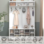 Wodeer Hall Tree with Bench and Shoe Storage, 53" Farmhouse 4-in-1 Mudroom Storage Organizer with Coat Rack, 6 Hooks, 12 Shoe Cubbies, Adjustable Shelf, for Entryway, Hallway, Living Room, White - Image 3