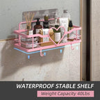 Pink Shower Caddy with 4 Removable Hooks, 2 Pack Sweet Heart Shower Shelves,No Drilling Adhesive Organizer Shelf for Bathroom Shower,Kitchen,Bedroom - Image 3