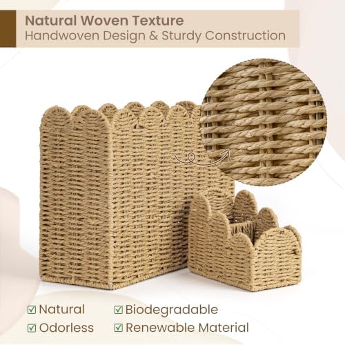 AELS Hand Woven Scalloped Basket Set, Magazine Rack & Remote Control Holder - Image 4