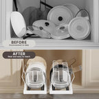 Magheo 2 Pack Pots and Pans Organizer Under Cabinet, 22" Deep Expandable Pull Out Pot Lid Organizer and Storage with 10 Adjustable Dividers No Drill Pot and Pan Holder Rack with Handle Bracket(White) - Image 3