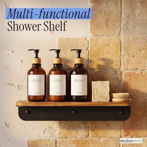 MaisoNovo Wood Shower Caddy with Mirror - Slim Shelf for Bathroom Set of 2 - Image 3