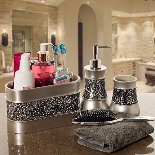Creative Scents Crackled Glass Silver Toothbrush and Toothpaste Holder for Bathroom - Decorative Bathroom Counter Electric Toothbrush Organizer, 3 Slot, Makeup Brush Holder - Image 5