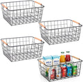 4 Pack Metal Wire Food Storage Basket Organizer with Wooden Handles for Organizing Kitchen Cabinets Black by HDYOUDO