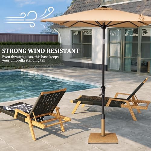 45lbs Patio Umbrella Base, Heavy Duty Stand Outdoor, Teak - Image 4