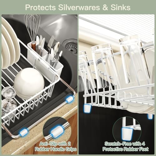 MAJALiS White Expandable Dish Drying Rack Over Sink with Extra Drying Mat - Image 5
