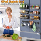 Magnetic Spice Rack for Refrigerator, 10 Pack 100% Metal Strong Magnet Shelf, Moveable Spice Organizer W/ Adjustable Paper Towel Holder, Hook Rack & Utensil Caddy, Home Kitchen Laundry Storage, Black - Image 6