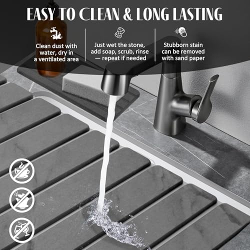 Large Stone Dish Drying Mat for Kitchen Counter, Quick Dry Dish Drying Mats, Foldable Absorbent Diatomaceous Earth Mats for Dishes Bottles Cup, Match Any Countertop (Gray Marble 28"×16" & 8"x4") - Image 5