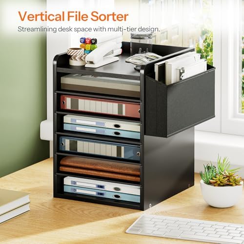 HOOBRO Adjustable Countertop Mail Sorter, 6 Tier Wooden Paper Organizer, Vertical Literature Organizer with Side Storage, Office Mailbox Cubbies, Classroom Mailbox, for Home, Office, Black BB34WF01 - Image 3