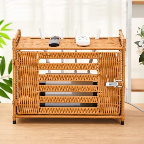 Novabright Rattan Router Box Hider, Wi-Fi Shelf, Plastic Rattan, Brown - Image 5