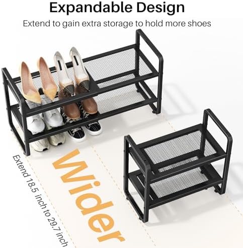 Expandable Metal Shoe Rack for Closet, Entryway & Garage, 2-Tier, Black - Image 4