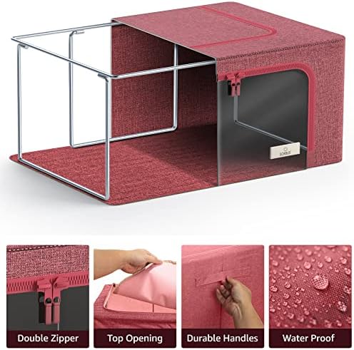 Sorbus Clothes Storage Bins, Clear Window & Handles (Medium, 2 Pack, Pink) - Image 5