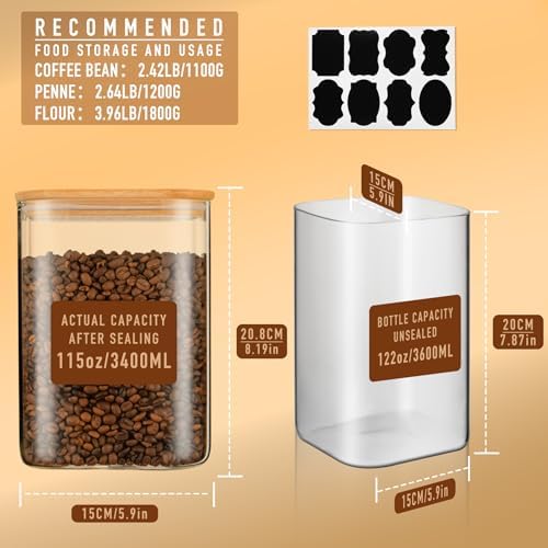 D2scrma 115oz/3.6Qt/3400ml Square Glass Storage Containers with Lids 1-Pack - Image 2