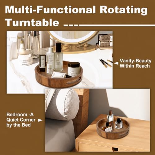 Wooden Lazy Susan – 12 in Acacia Wood Turntable Organizer for Cabinet，Multi-Purpose Home Decor Rotating Tray for Bathroom Accessories, Bedroom Makeup Organizer & Countertop Storage - Image 3