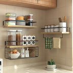 Wood Floating Shelves Wall Mounted - 3+1 Tier Rustic Bathroom Wall Shelves Over Toilet with Wire Storage Basket and Towel Bar, Set of 4 Farmhouse Floating Shelf for Bathroom, Kitchen, Bedroom. - Image 2