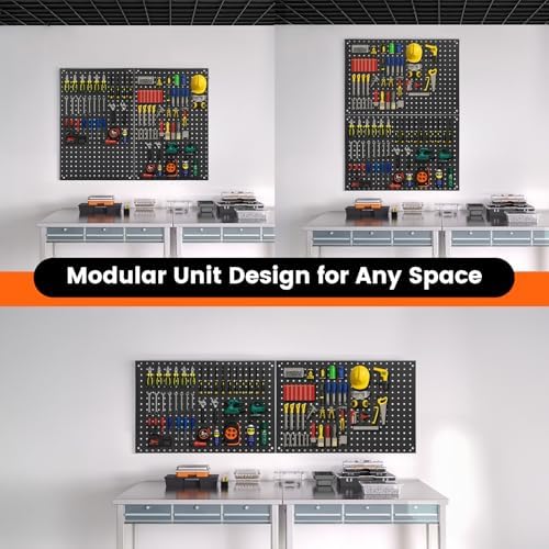 ENJOYWOOD Pegboard, 2 PCS 24"×16" Metal Peg Board Panels Black Modular Wall Organizer Kit with 30 Hooks, Dual-Size Hole Design for Home Tool Storage, Garage Organization, Kitchen, Office, Craft Room - Image 6