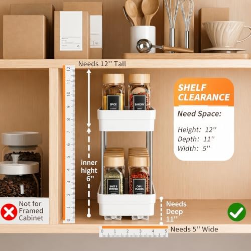 Pull Out Spice Rack, 3 Pack 2-Tier Cabinet Organizer, White - Image 2