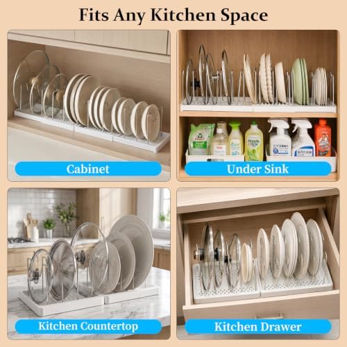 2 Pack Expandable Pots and Pans Organizer Under Cabinet, Foldable Kitchen Cabinet Organizer with 12 Adjustable Dividers, 31" Cookware Rack for Pots, Pans, Pot Lids, Cutting Boards & Bakeware - Image 3