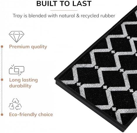 Anji Mountain Heavy Duty Waterproof Rubber Shoe Storage Mat Organizer/Boot Storage Multi Use for Entryway with Coir, Black and Ivory Diamond Insert, Fits 3 Pair (34.5" Wide) - Image 3