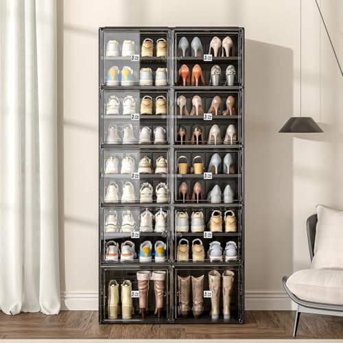Vipbox Shoe Rack Organizer Cabinet for Closet Entryway,Clear Shoe Storage Boxes Stackable Sneaker Storage with Door Easy Assembly Black Shoe Cabinet with Lids Large 9 Tiers 36 Pairs - Image 6