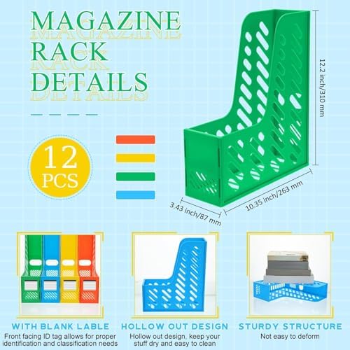 Glenmal 12 Pack Magazine File Holder Organizers Vertical Desk, Colorful - Image 3