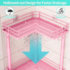 HapiRm Corner Shower Caddy Standing - 3 Tier Shower Organizer Corner with Soap Holder, Rustproof Bathroom Standing Organizer with 4 Hooks, Pink - Image 3