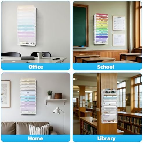 Marbrasse Wall File Holder 11-Tier Hanging Wall File Organizer, for Papers, Files Clipboard & Magazine Organizer, Wall Mount File Holder Great for Office Home (White) - Image 7