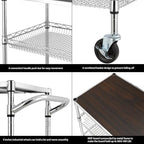 Finnhomy 3 Tier Heavy Duty Commercial Grade Utility Cart with Wood Top, Wire Rolling Cart with Wheels and Handle Bar, Kitchen Carts on Wheels, 18x36x35.4 H Metal Cart with 600 LBS Capacity, Chrome - Image 6