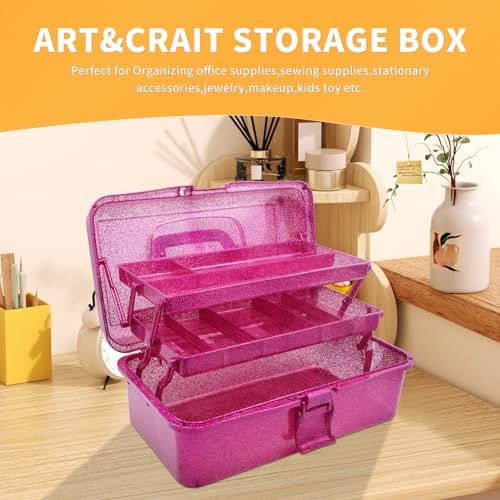 3-Tier Stackable Storage Organizer Box, Art & Craft Storage Container, Carry Tackle Organizer, Medicine Cosmetic for Art Supply Makeup Hair Accessories Painting Tools (Hot Pink) - Image 5