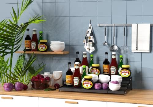 Jojocross Spice Rack Organizer for Cabinet, 3 Tier Expandable Spices Storage, Great for Kitchen Cabinets, Cupboard,Pantry and Countertop More 1 Pack/Black - Image 4