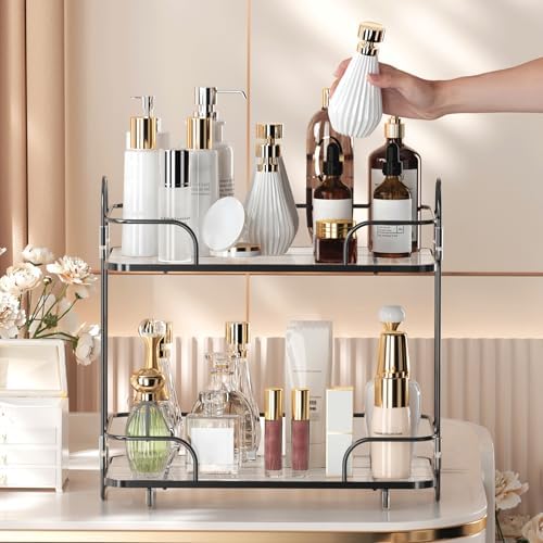 2 Tier Corner Bathroom Counter Organizer, Cosmetic Skincare Organizer, Bathroom Countertop Perfume Tray Vanity Organizer, Kitchen Spice Corner Storage Shelf - Image 6