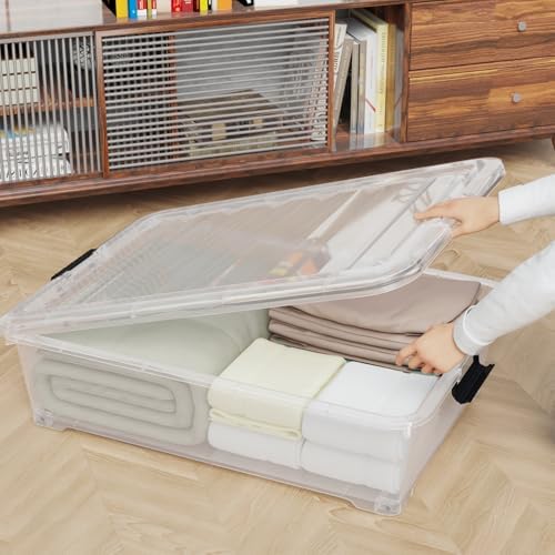 50 Quart Clear Plastic Underbed Storage Bin with Wheels, 3 Pack - Image 4