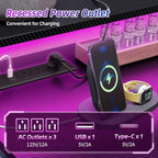 SUPERLELE Gaming Desk with Power Outlet, LED Lights, Storage Shelf & Drawer - Image 5