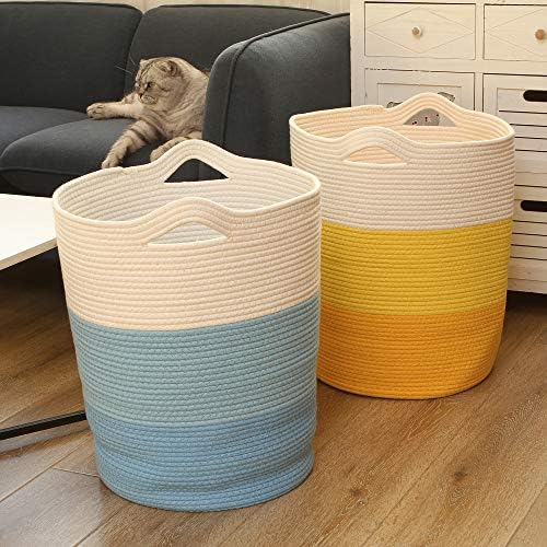 Sea Team Large Woven Cotton Rope Laundry Basket with Handles, 20 x 14 in - Image 4