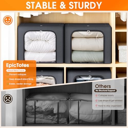 8 Pack Clothes Storage Bins with Metal Frame,Stackable Organizer Bins with Handles for Closet & Bedroom(Light Grey) - Image 5