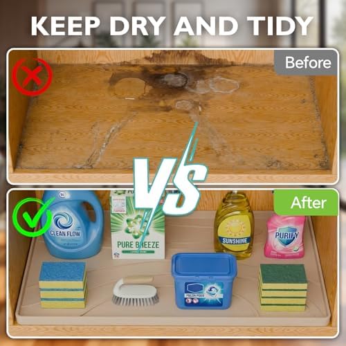Under Sink Mat 34" x 22", Silicone Under Sink Liner for Kitchen and Bathroom, Waterproof Cabinet Protector Drip Tray, Protects Cabinets from Leaks and Spills - Image 4