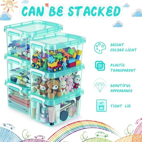 Wenqik 6 Pack Colorful Plastic Storage Bins with Lids, Teal - Image 4