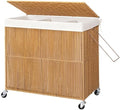 WOWLIVE Laundry Basket 3 Section, Handwoven Laundry Hamper with Wheels by WOWLIVE