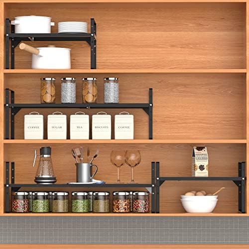 iPEGTOP 2 Pack Expandable Cabinet Storage Shelf Organizer Rack, Heavy Duty Steel Metal Spice Rack Adjustable Height Office Garage Pantry Shelf Space Riser for Counter Kitchen Organization, Black - Image 5
