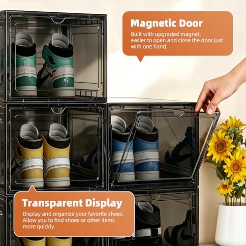 KEFA XL Shoe Storage Box, 6 PACK Shoe Boxes Clear Plastc Stackable Organizer, Clear Plastic Shoe Boxes Fit for US 15 (6 PACK BLACK) - Image 6