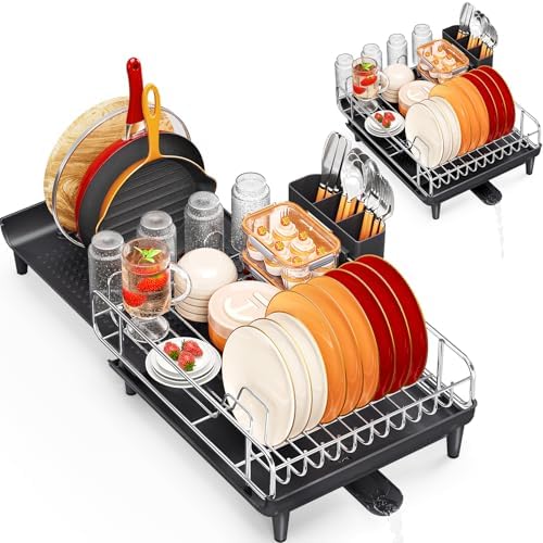 TOOLF Expandable Dish Drying Rack for Kitchen Counter, Black by TOOLF