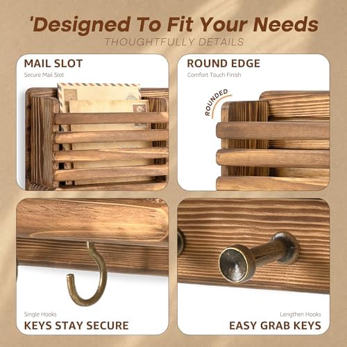 Rebee Vision Key Holder Wall Mount with Mail Slot for Entryway, Retro Brown - Image 7