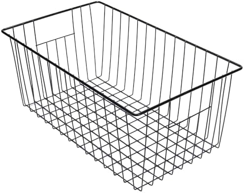 16" L x 12" W Wider Freezer Storage Organizer Baskets Container, Deep Metal Wire Chest Upright Refrigerator Divider with Built-in Handles for Cabinet, Pantry, Closet, Kitchen, Black - Image 2