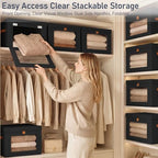 DIMJ Storage Bins with Lids - 5 Pack Front Opening Stackable Fabric Storage Boxes with Clear Window & Handles, Collapsible Closet Organizers for Clothes, Sweaters, Shelf Storage, Bedroom, Black - Image 2