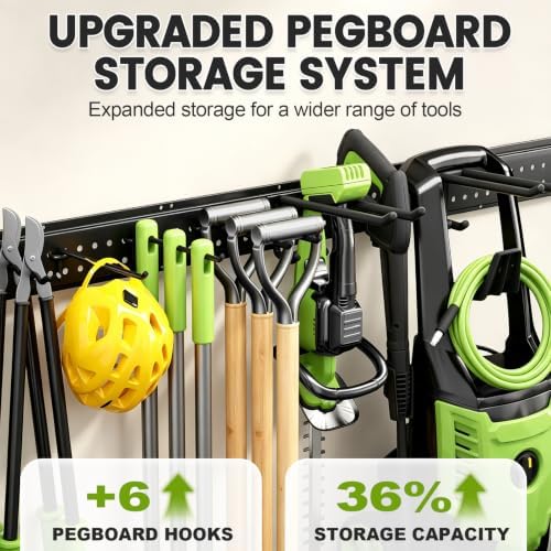 Garage Tool Organizer Wall Mount, 66 Inch Heavy Duty Garage Organization System with 13 Adjustable Hooks, Garden Tool Storage Rack for Garage, Yard & Shed, Holds Up to 520 lbs - Image 4