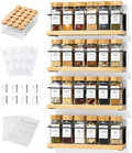 4-Tier Wall Mount Spice Rack Organizer with 24 Glass Jars, 216 Labels & Funnel - Screw/Adhesive Mount, Black Metal & Bamboo Spice Storage for Kitchen Pantry Cabinet, 11.6”W x 2.4”D x 3.2”H by KitHero