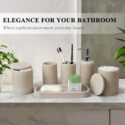 LIN CHUAN 6-Piece Bathroom Accessories Set, Bathroom Organizer, Beige - Image 3