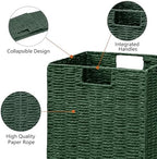 Vagusicc Wicker Storage Basket, Set of 2 Hand-Woven Paper Rope Wicker Baskets, Foldable Cube Storage Bins, Square Storage Baskets for Organizing Shelves & Decor, Green (11″×11″×11″) - Image 2