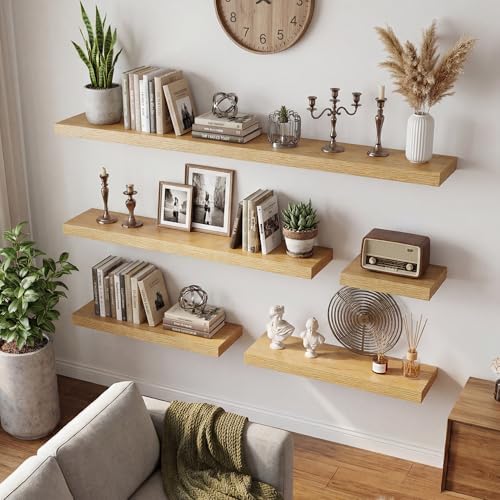 Dreamland 32inch Floating Shelves for Wall, Rustic Oak Floating Shelves for Bathroom|Bedroom|Kitchen, Deep Wall Mounted Book Shelf, Wood Storage Display Shelf for Home Decor, Set of 2 - Image 2