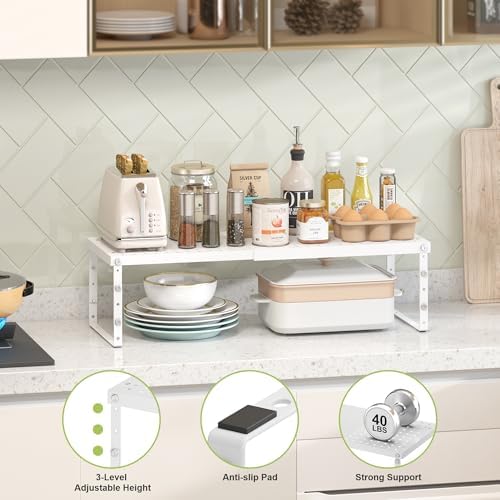 RUILALIFE Expandable Cabinet Organizer Shelf With Adjustable Height, Stackable Kitchen Countertop Organizer Rack, Adjustable Shelf Riser For Kitchen Counter, Pantry, Cupboard, Desk, Tabletop - Image 4