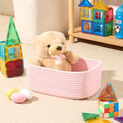 MiniArk Small Storage Baskets for Organizing | Closet Organizer Bins | Shelf Toy Basket | Woven Rope Baskets | Cube Decorative Box | Shallow Basket | 11.5x7.5x4.7” | 4 Packs Light Pink - Image 4